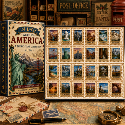 2026 24-Day Across America Advent Calendar – 24 Collectible Scenic Stamp Miniatures Featuring Iconic U.S. Landmarks, A Unique Christmas Gift for Travel Lovers & Collectors