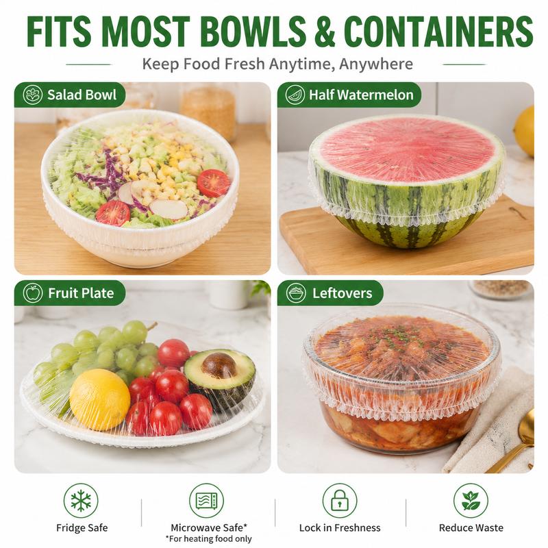 100PCS Disposable Stretch Food Covers for Bowls & Plates, Elastic Bowl Covers - image 3