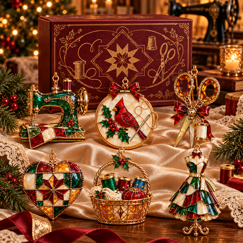 ✨ 2026 Vintage Stained Glass Sewing Christmas Ornaments – Set of 6