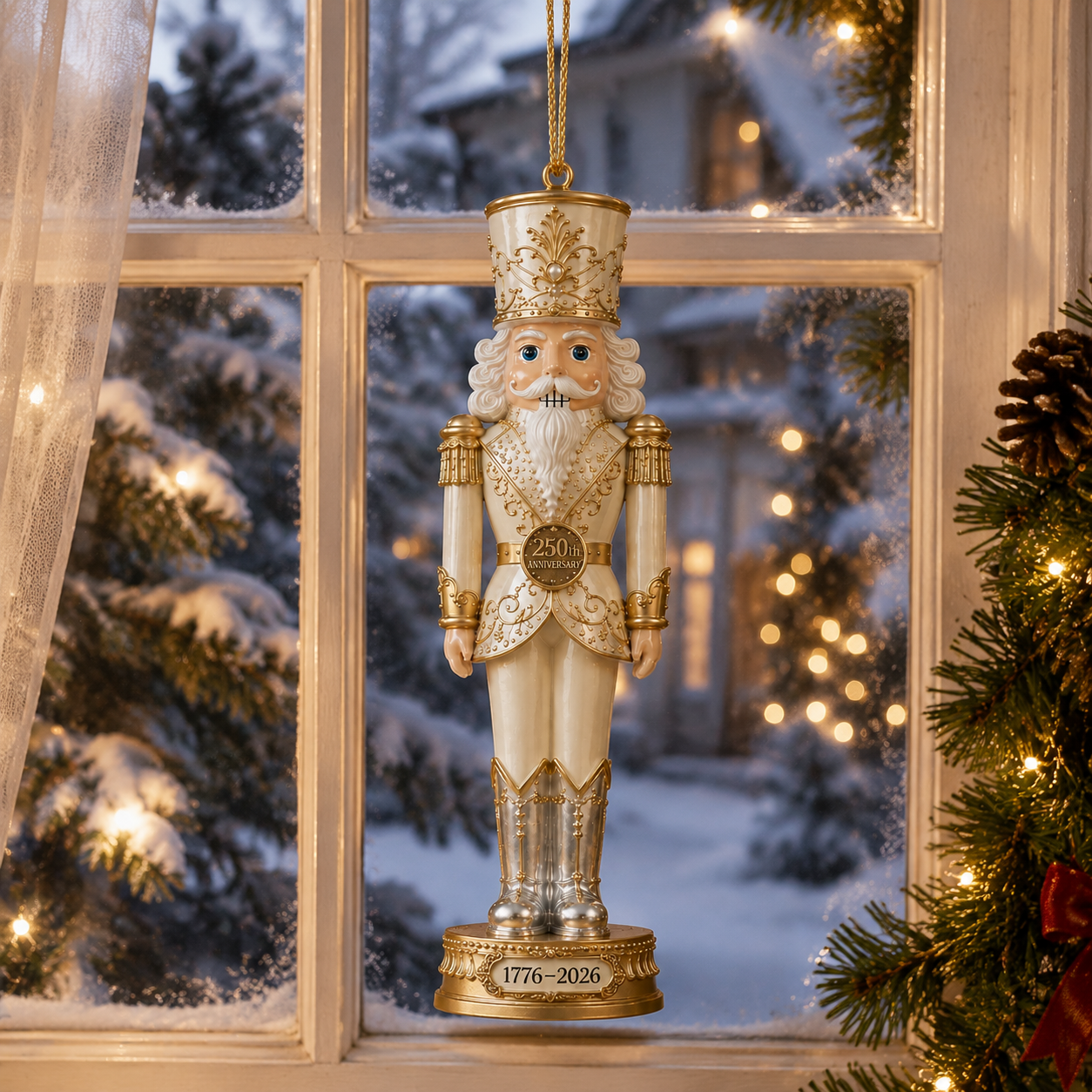 🔥Last 60 pcs✨⏰ Limited anniversary edition✨2026 America 250th Anniversary Ivory & Gold Nutcracker Ornament