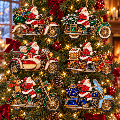 🏍️ 2026 Santa Claus Motorcycle Christmas Ornaments – Set of 6 Vintage Holiday Biker Keepsakes