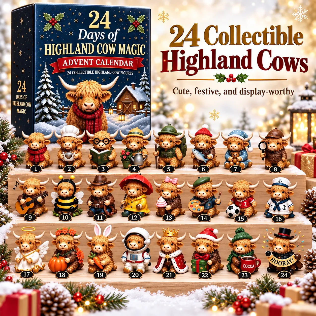 24-Day Highland Cow Advent Calendar - Christmas Countdown Gift Box 🐄🎁 - image 1