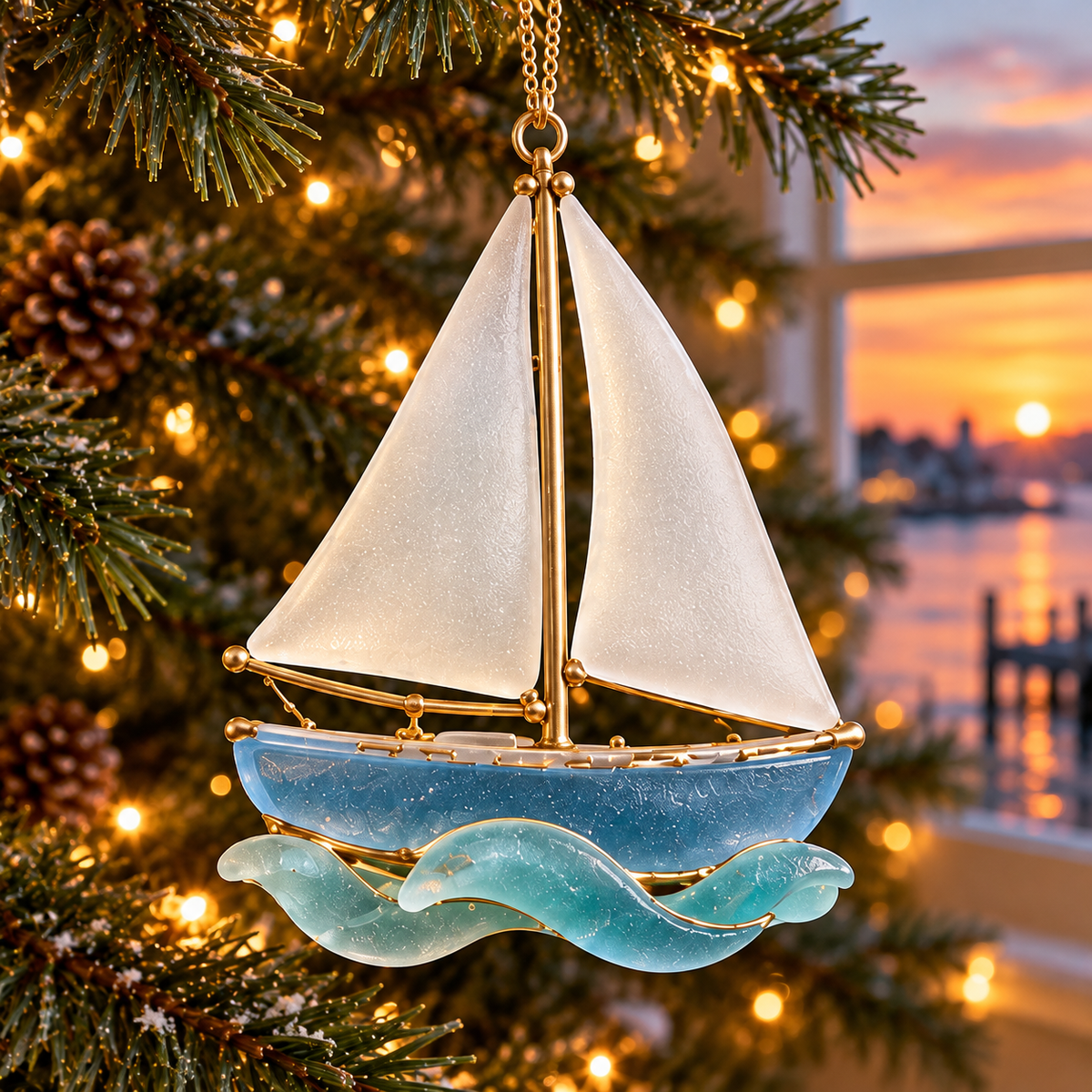 🌊 2026 Coastal Christmas Boat Ornaments – Set of 6 Nautical Holiday Keepsakes
