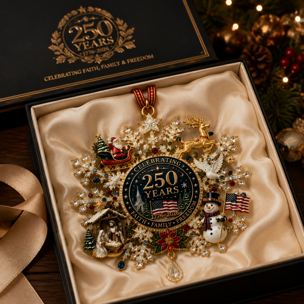 ✨Patriotic Limited Edition – Sparkling Christmas Commemorative Snowflake Ornament