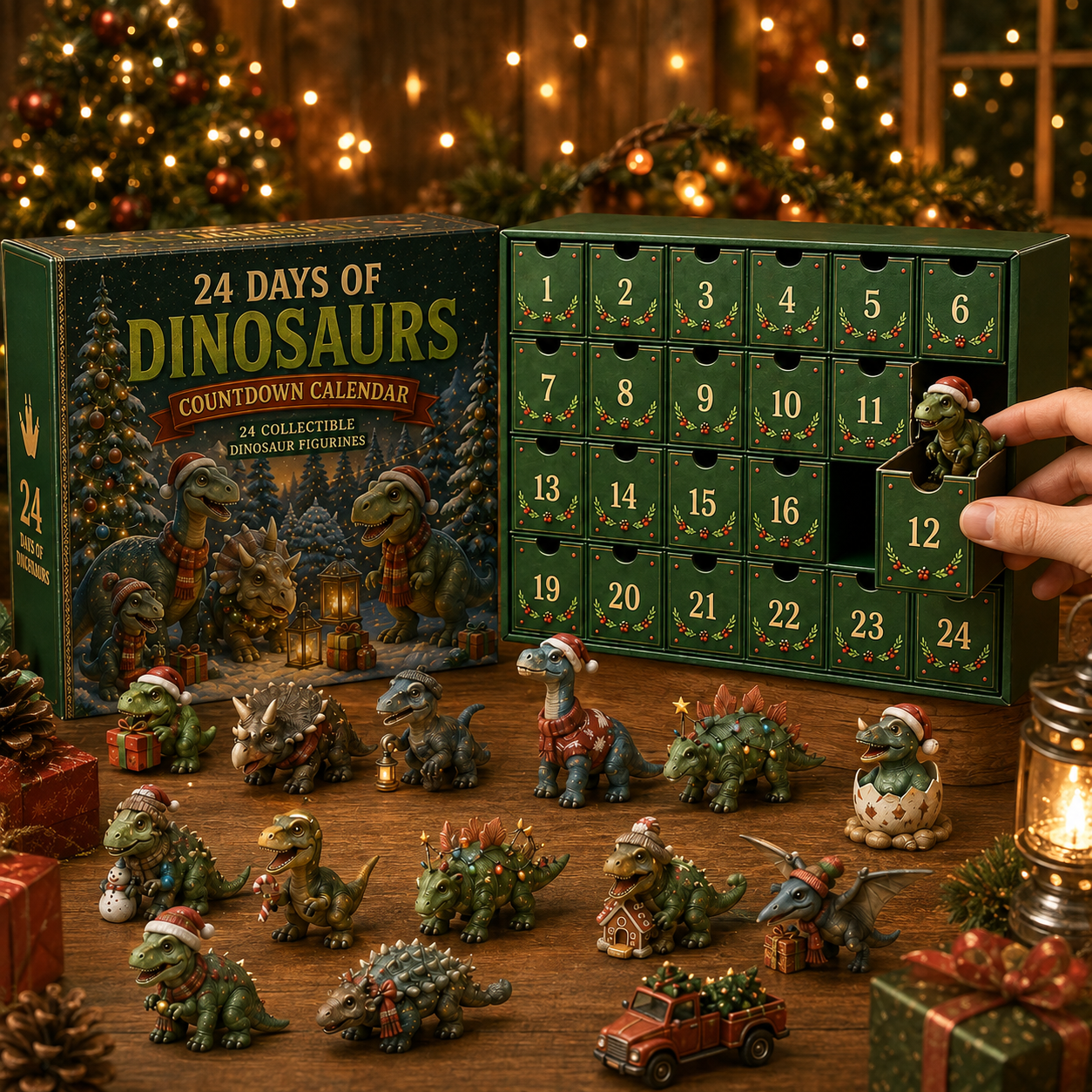24 Days of Dinosaurs Christmas Countdown Calendar – 24 Unique Collectible Dinosaur Figurines