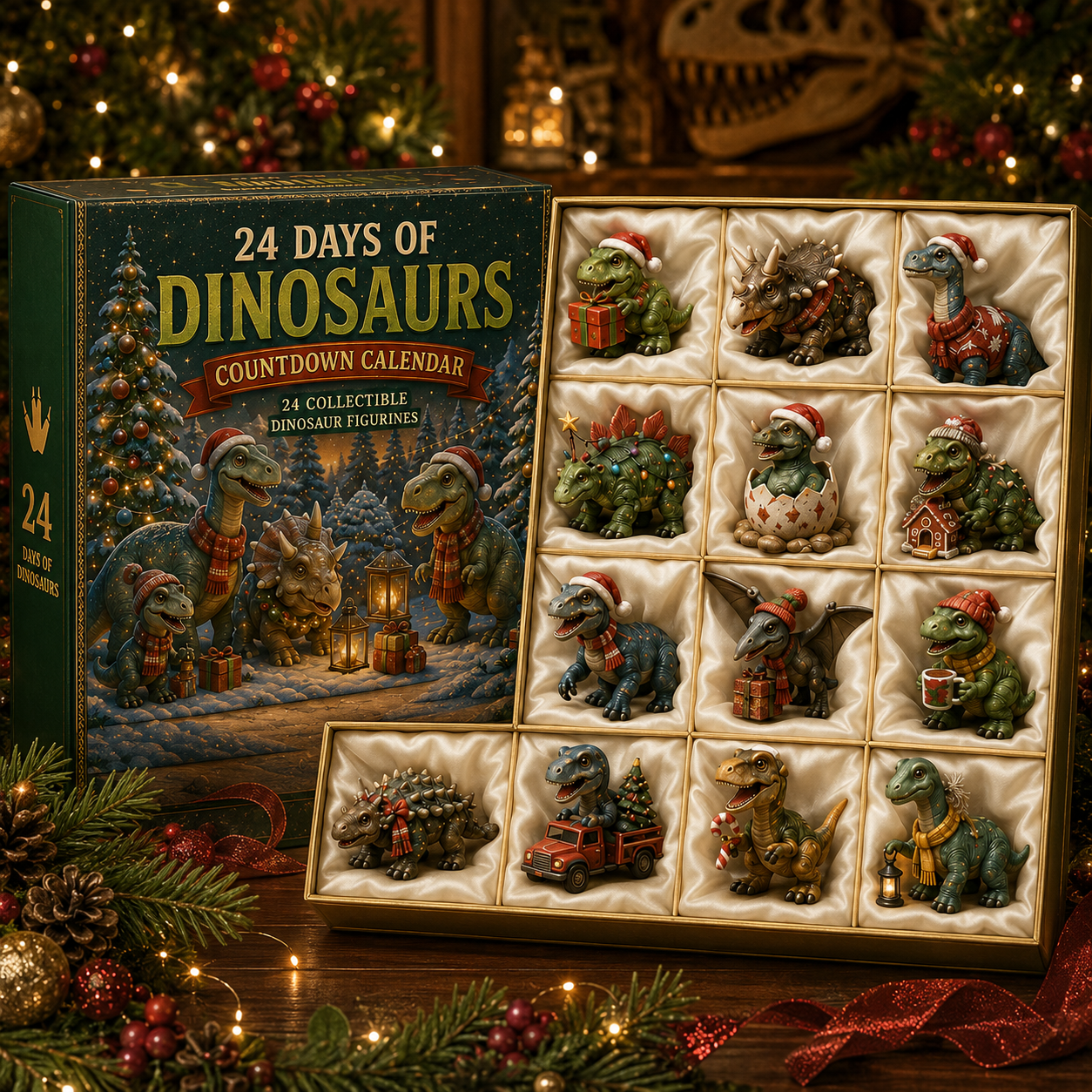 24 Days of Dinosaurs Christmas Countdown Calendar – 24 Unique Collectible Dinosaur Figurines