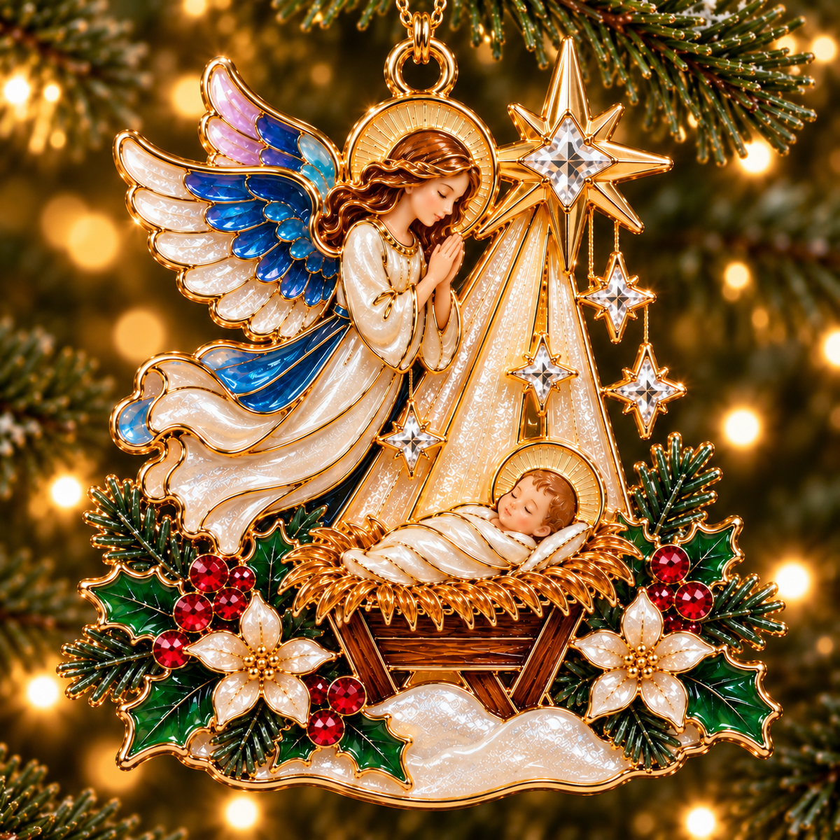 Christian Nativity Christmas Ornament Set – 4-Piece Holy Family, Three Wise Men & Angel Faith Keepsake Collection