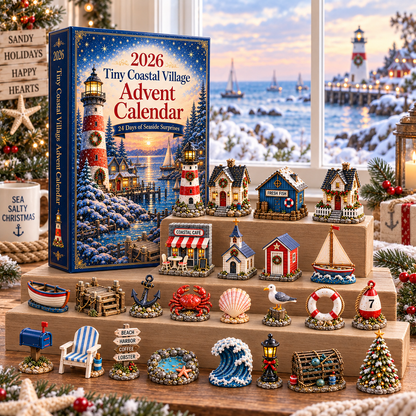 Tiny Coastal Village Advent Calendar 2026 – 24 Days of Seaside Surprises with 24 Unique Collectible Miniatures, Lighthouse & Harbor Christmas Gift for Coastal Lovers