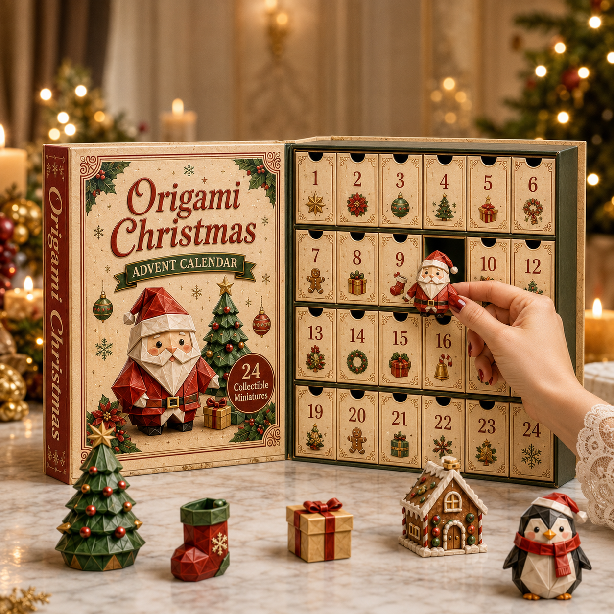 A Folded Christmas 24-Day Advent Calendar – 24 Collectible  Christmas Miniatures, Premium Holiday Countdown Gift Set for Families & Collectors