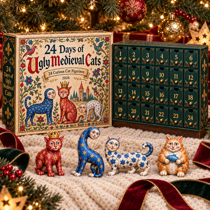 2026 Ugly Medieval Cats Advent Calendar – 24 Unique Collectible Cat Figurines for a Quirky Christmas Countdown