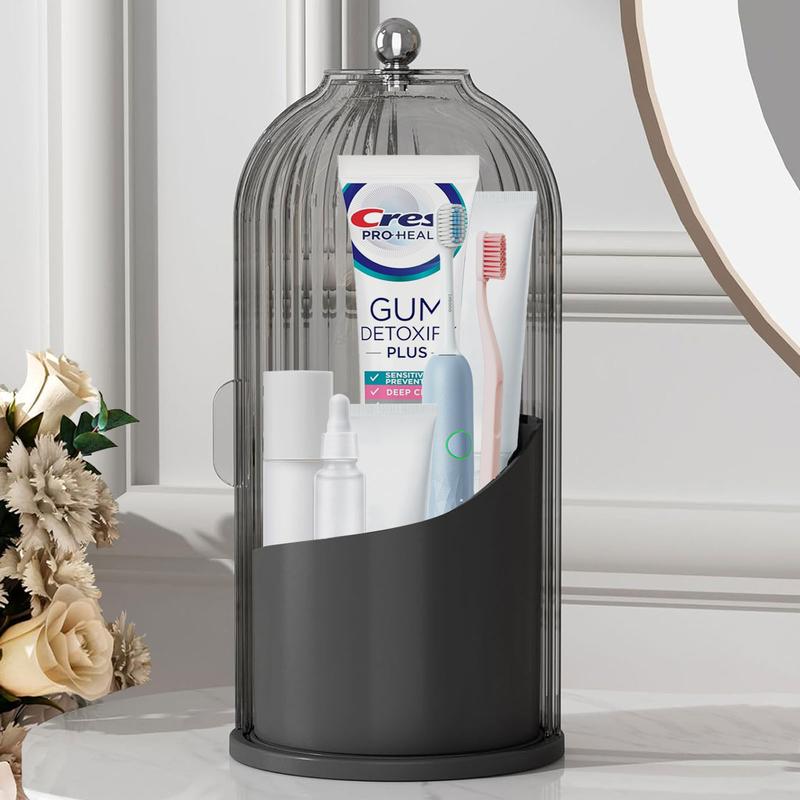 360° Rotating Toothbrush Holder with Cover - Clear Compact Vanity Organizer - image 10