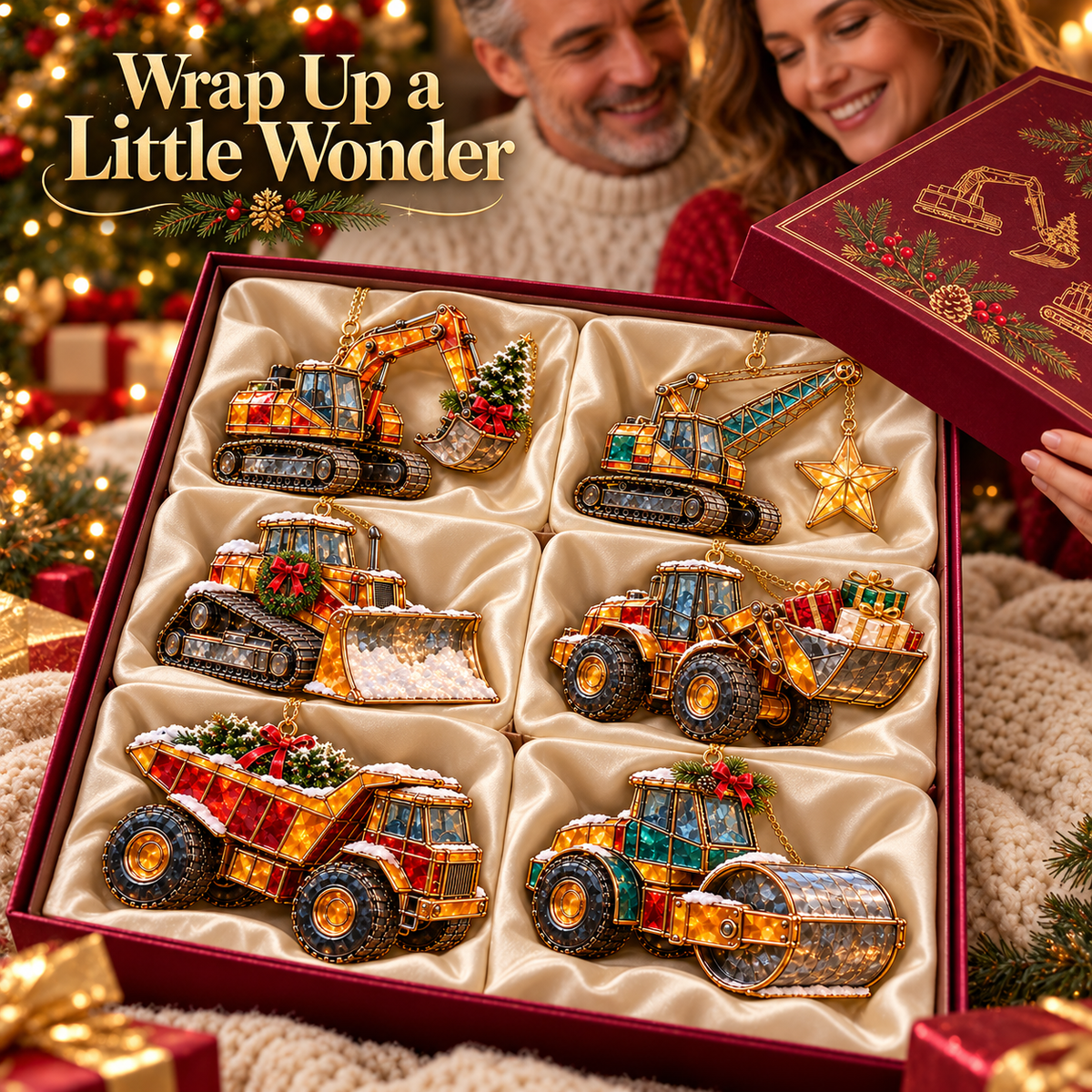 Christmas Construction Crew Ornaments – 6-Piece Heavy Equipment Holiday Gift Set