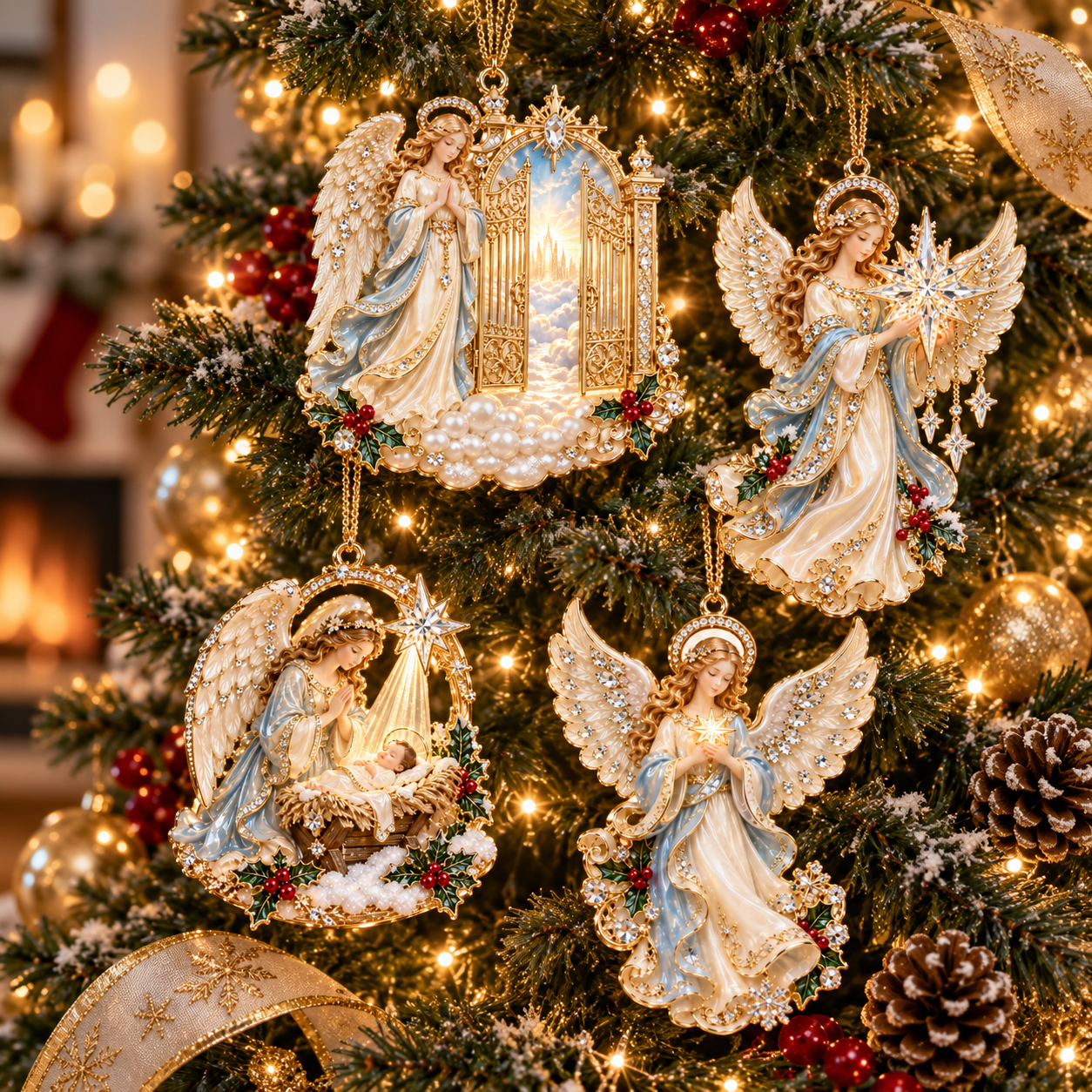 Heavenly Angel Christmas Ornament –  Crystal Star, Heaven’s Gate & Nativity Faith Keepsake Collection
