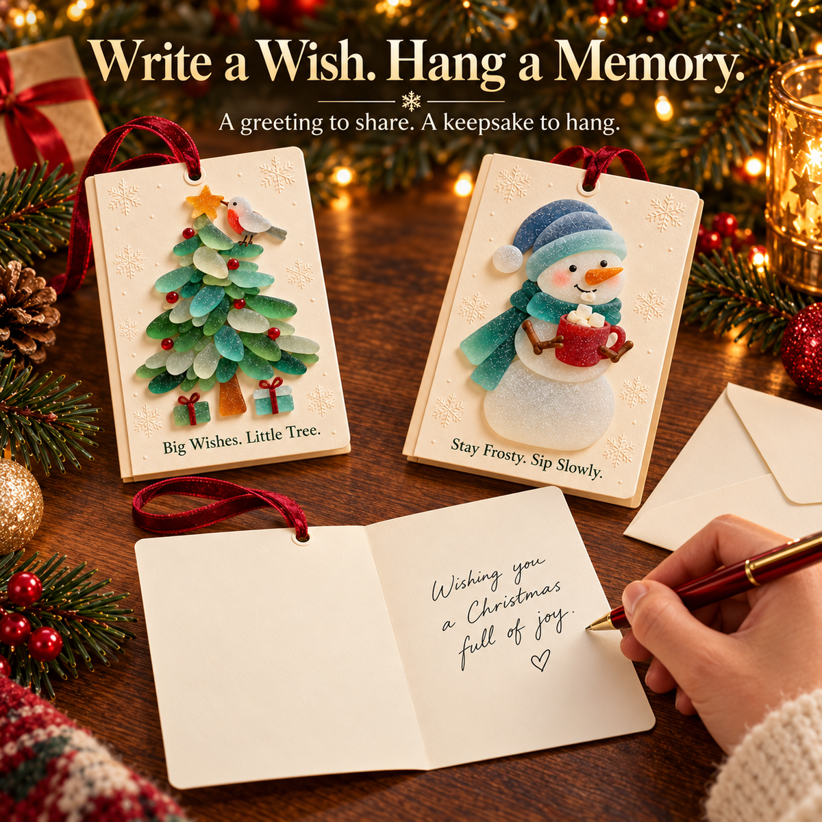 🎄 Sea glass style -Christmas Wishes – 2-in-1 Greeting Cards & Keepsake Ornaments | 6 Festive Designs