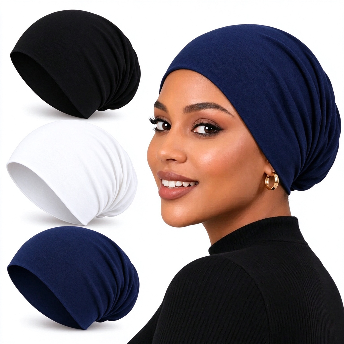 3-Pack Women's Solid Jersey Hijab Flat Top Cap, Lightweight Breathable Muslim Inner Headscarf 🧕✨