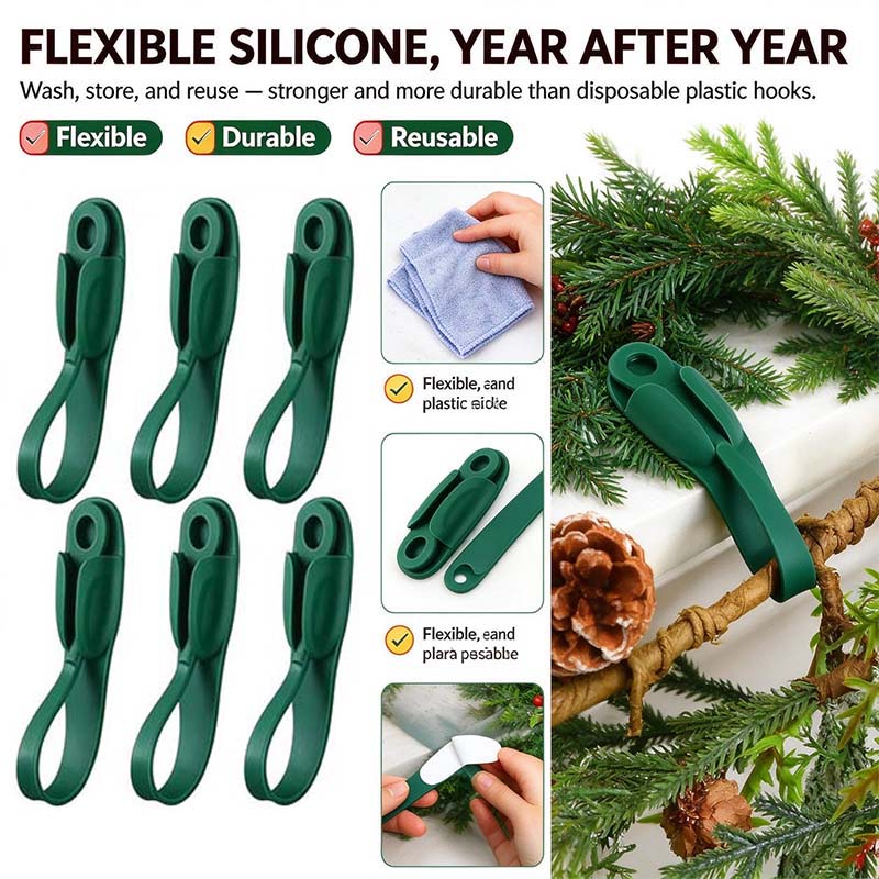 6Pcs Reusable Silicone Adhesive Christmas Garland Hooks - Traditional Household Hanger🎄
