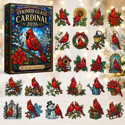 🔥Last 50 pcs✨Stained Glass Cardinal Advent Calendar 2026 - 24-Day Festive Countdown, Acrylic Charms Blind Box