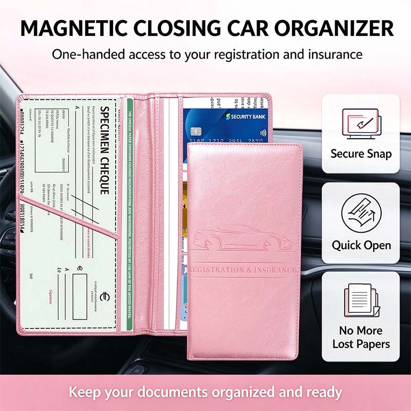 Car Registration & Insurance Card Holder, Magnetic Closure Vehicle Organizer 💳