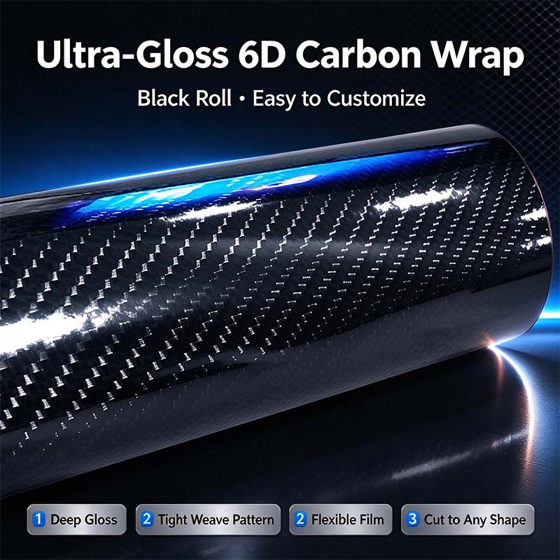 6D Gloss Carbon Fiber Vinyl Wrap Film, Self-Adhesive Car Interior Exterior Trim Decal 🚗