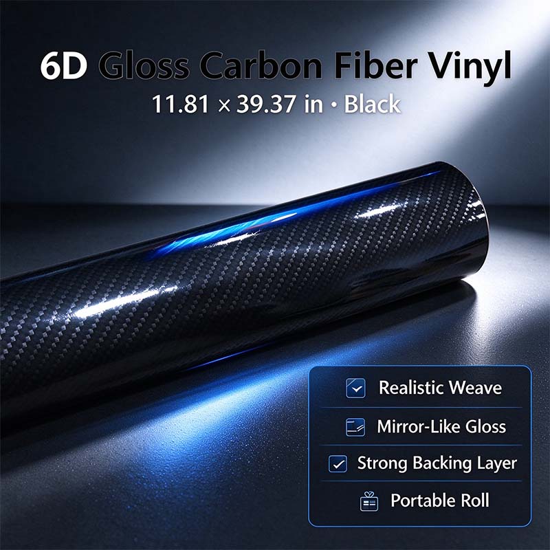6D Gloss Carbon Fiber Vinyl Wrap Film, Self-Adhesive Car Interior Exterior Trim Decal 🚗