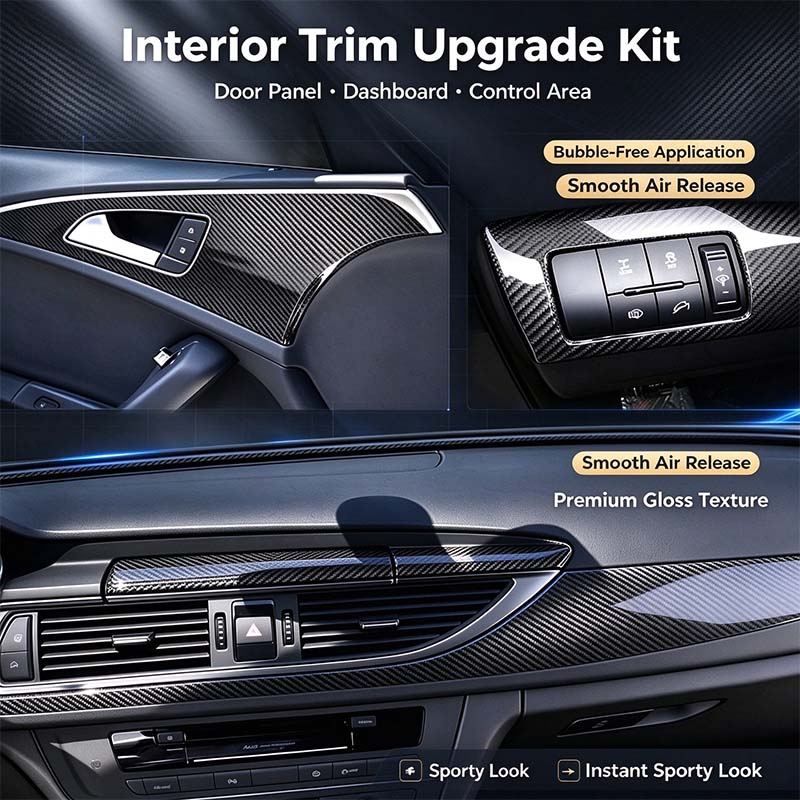 6D Gloss Carbon Fiber Vinyl Wrap Film, Self-Adhesive Car Interior Exterior Trim Decal 🚗