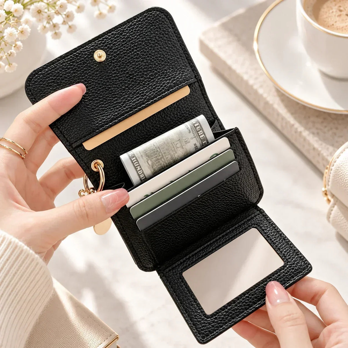 ✨Compact PU Leather Card Wallet with ID Window & Coin Pocket - image 1