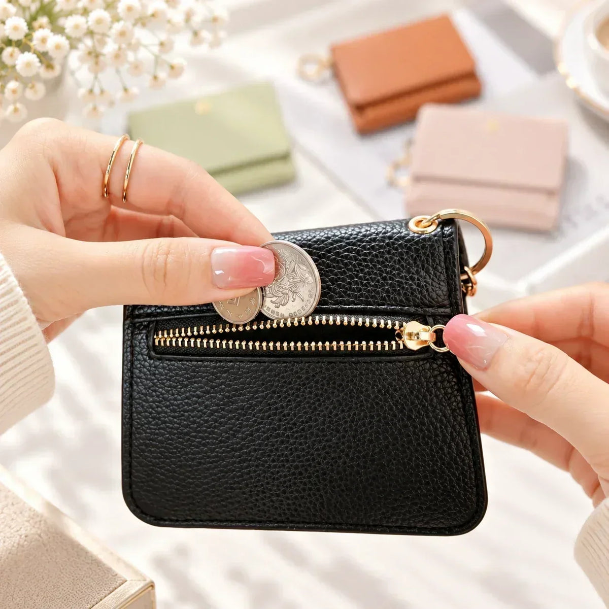 ✨Compact PU Leather Card Wallet with ID Window & Coin Pocket - image 4