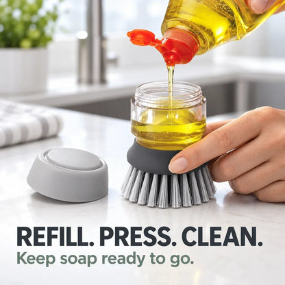 Soap Dispensing Dish Brush with Stand 🫧 Press. Scrub. Done.