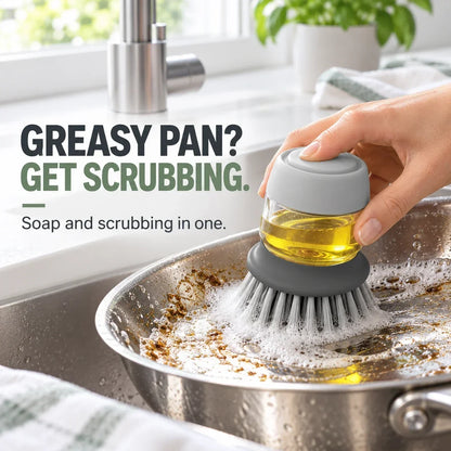 Soap Dispensing Dish Brush with Stand 🫧 Press. Scrub. Done.