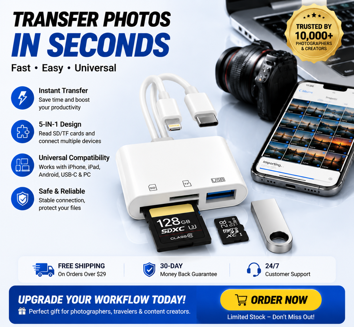 Hot💥Limited-time 50% discount🔌 5-in-1 SD Card Reader for iPhone & USB-C – Fast Photo & Video Transfer Adapter - image 8