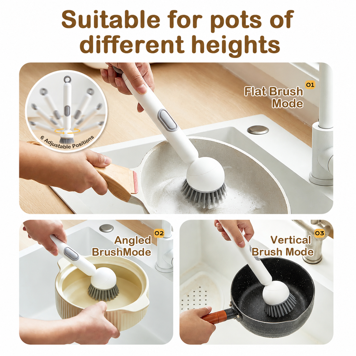 360° Rotating Soap Dispensing Dish Brush with Interchangeable Heads - image 10