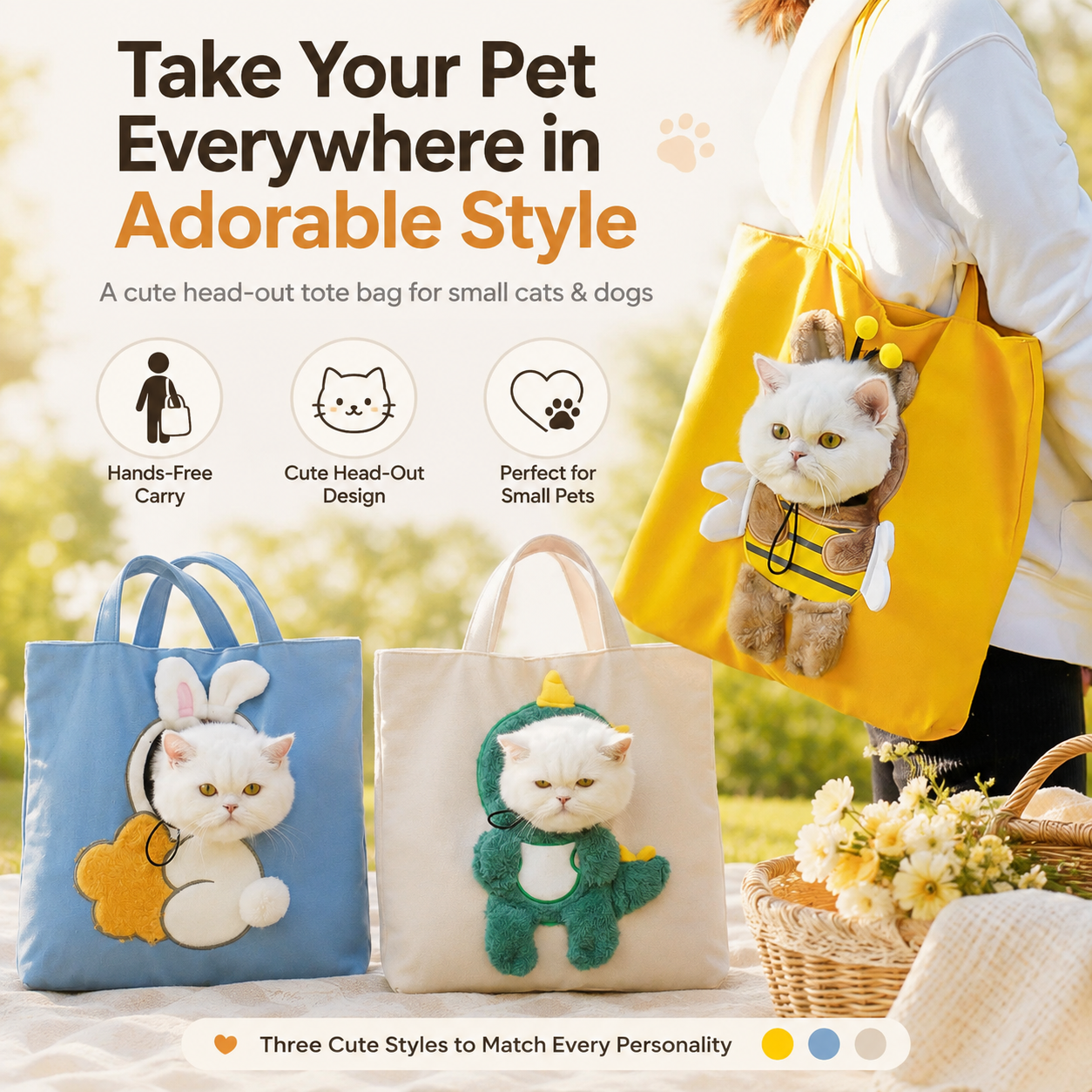 🐾 2026 Viral Head-Out Pet Carrier Tote – Cute Shoulder Bag for Cats & Small Dogs - image 1