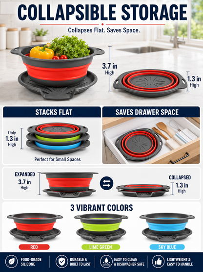 🥗💧Kitchen Colander Set ✨ Space-Saving Collapsible Strainers with Over-Sink Self-Draining Design for Easy Meal Prep - image 6