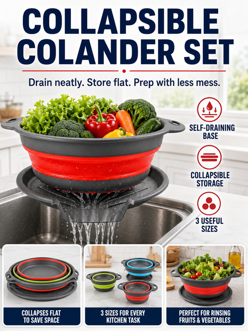 🥗💧Kitchen Colander Set ✨ Space-Saving Collapsible Strainers with Over-Sink Self-Draining Design for Easy Meal Prep - image 1