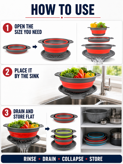 🥗💧Kitchen Colander Set ✨ Space-Saving Collapsible Strainers with Over-Sink Self-Draining Design for Easy Meal Prep - image 8