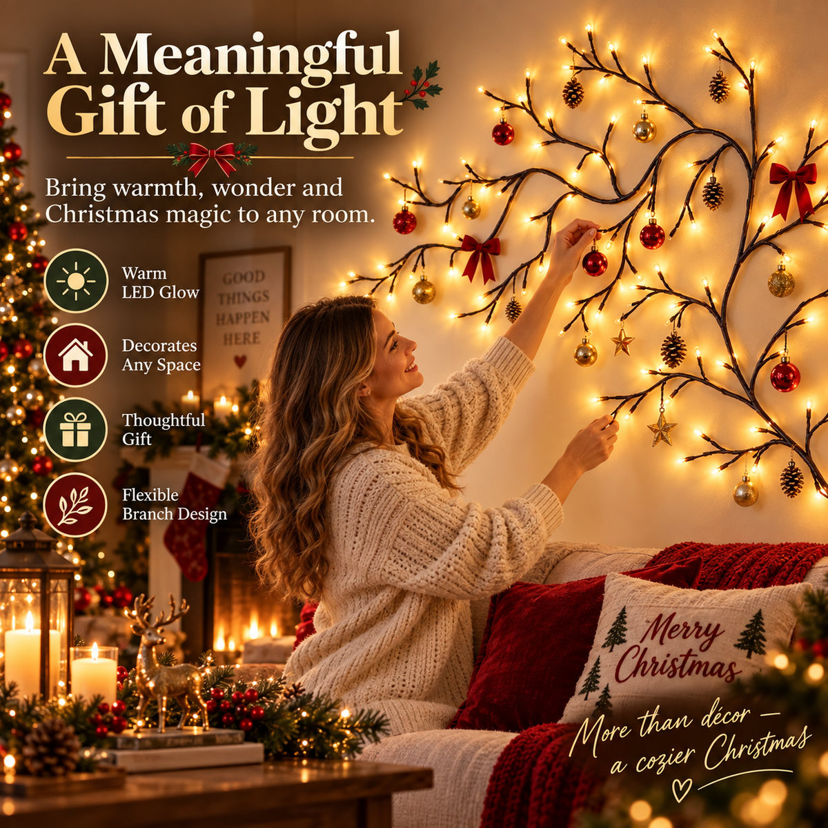 ✨ Flexible LED Branch Lights | Remote-Controlled Holiday Wall Decor - image 1