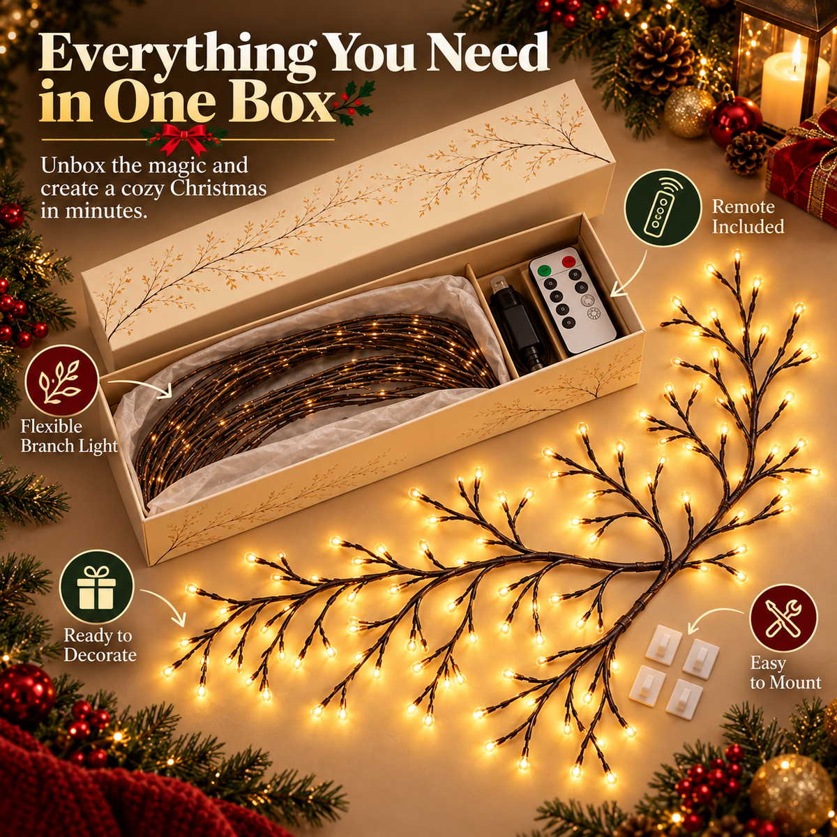 ✨ Flexible LED Branch Lights | Remote-Controlled Holiday Wall Decor - image 14