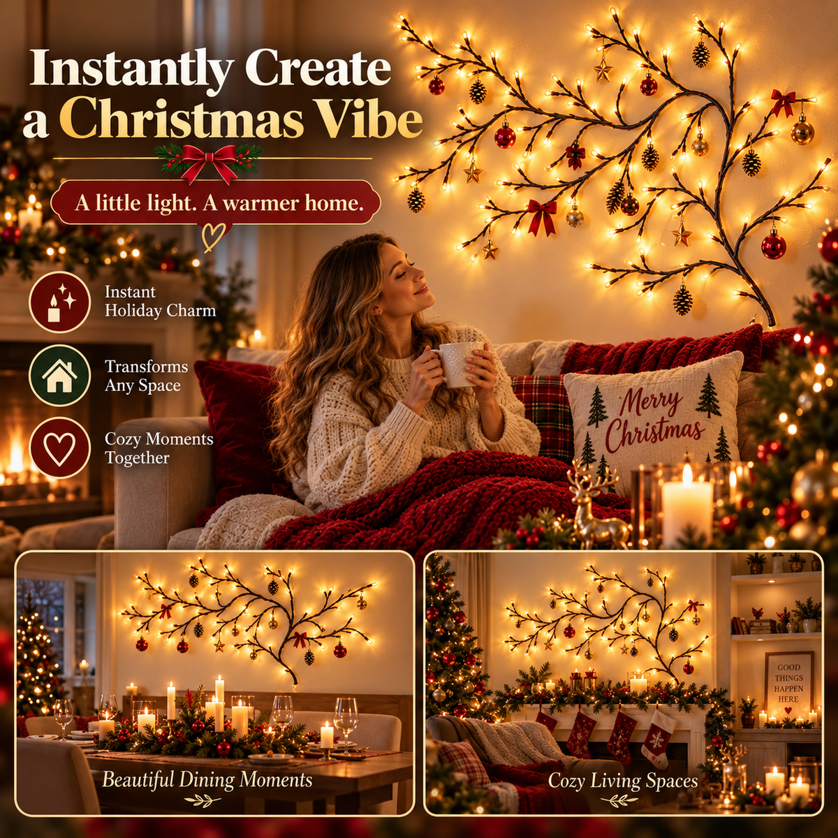 ✨ Flexible LED Branch Lights | Remote-Controlled Holiday Wall Decor - image 3