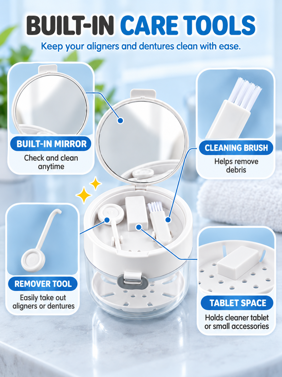 ✨ Travel Care Deal – Retainer Cleaning Case 🦷 Soak, Store & Rinse Container with Mirror & Brush for On-the-Go Use 💼 - image 4