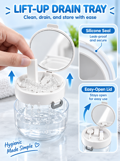 ✨ Travel Care Deal – Retainer Cleaning Case 🦷 Soak, Store & Rinse Container with Mirror & Brush for On-the-Go Use 💼 - image 5