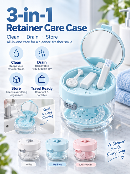 ✨ Travel Care Deal – Retainer Cleaning Case 🦷 Soak, Store & Rinse Container with Mirror & Brush for On-the-Go Use 💼 - image 1
