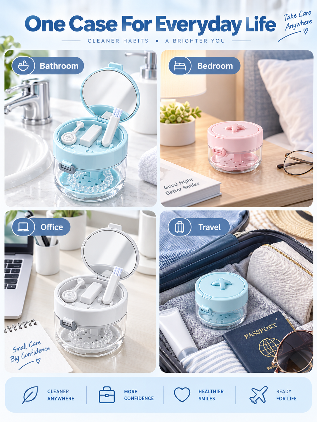 ✨ Travel Care Deal – Retainer Cleaning Case 🦷 Soak, Store & Rinse Container with Mirror & Brush for On-the-Go Use 💼 - image 3