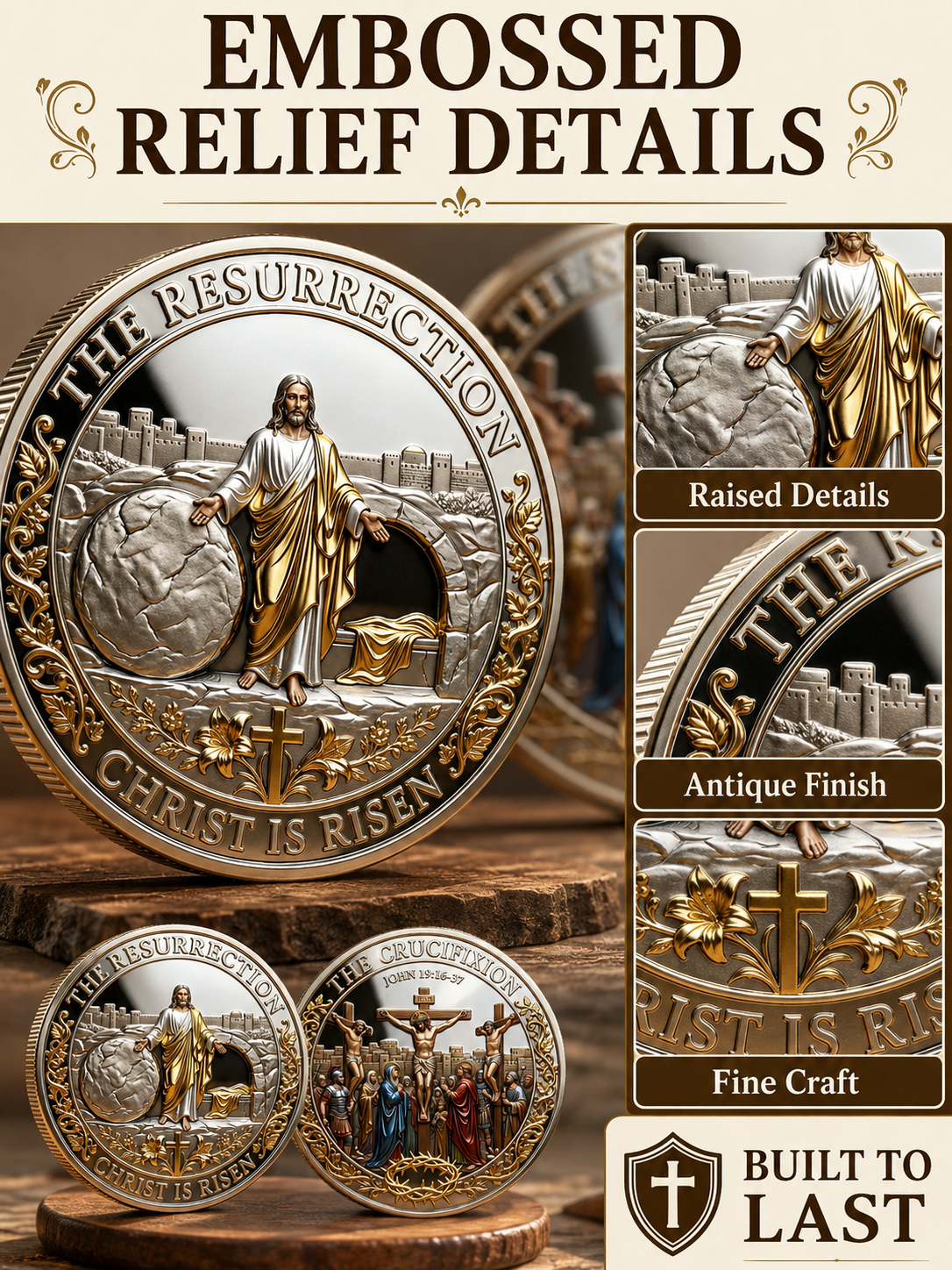 ✝️ Easter Memorial Coin  🙏🌸 Cross Design Religious Alloy Keepsake Collectible Decorative Gift for Home Church & Family - image 7