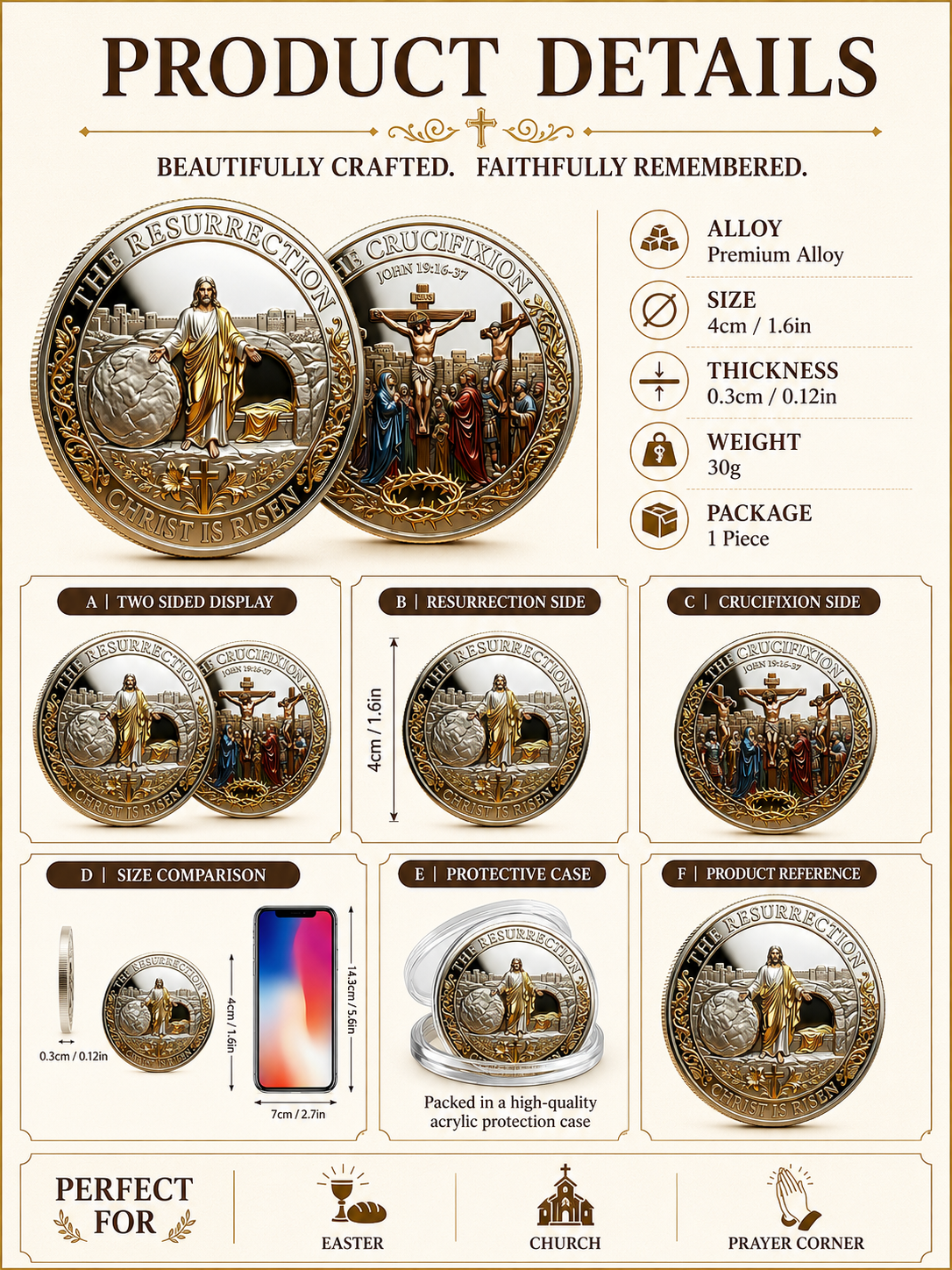 ✝️ Easter Memorial Coin  🙏🌸 Cross Design Religious Alloy Keepsake Collectible Decorative Gift for Home Church & Family - image 10