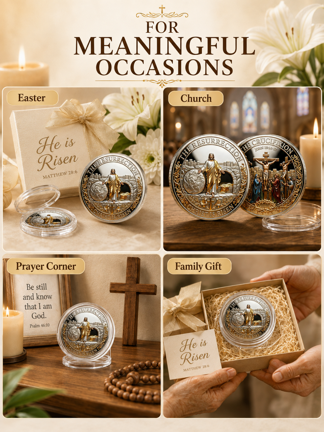 ✝️ Easter Memorial Coin  🙏🌸 Cross Design Religious Alloy Keepsake Collectible Decorative Gift for Home Church & Family - image 6