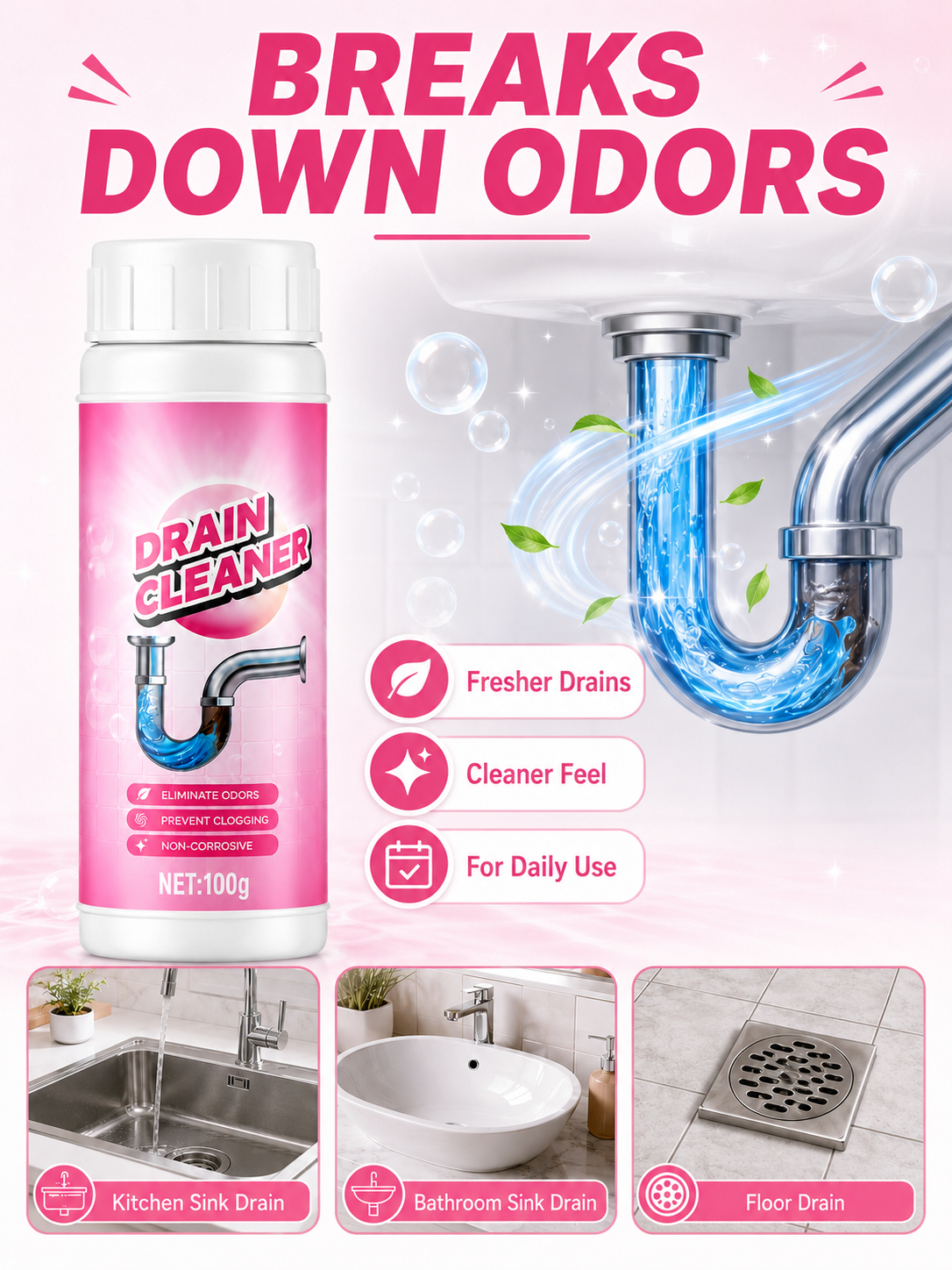 🚿💧 Powerful Drain Cleaner 🫧 Fast Acting Foaming Clog Remover & Deodorizer for Kitchen Sinks Pipes & Household Drains - image 5