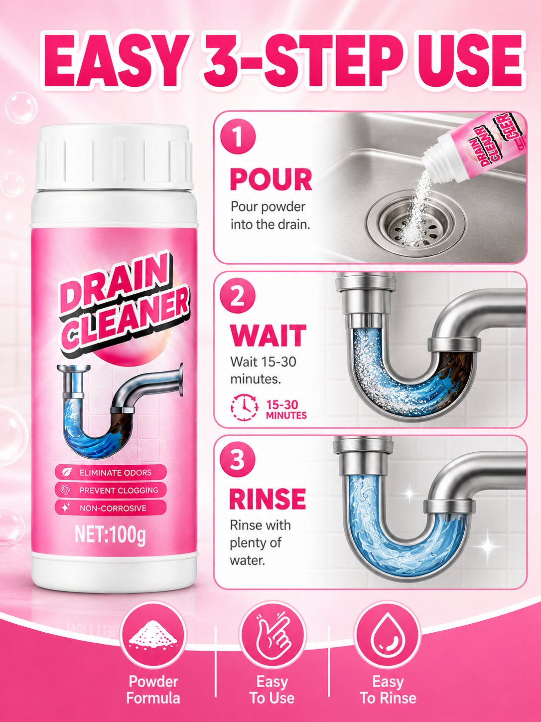 🚿💧 Powerful Drain Cleaner 🫧 Fast Acting Foaming Clog Remover & Deodorizer for Kitchen Sinks Pipes & Household Drains - image 6