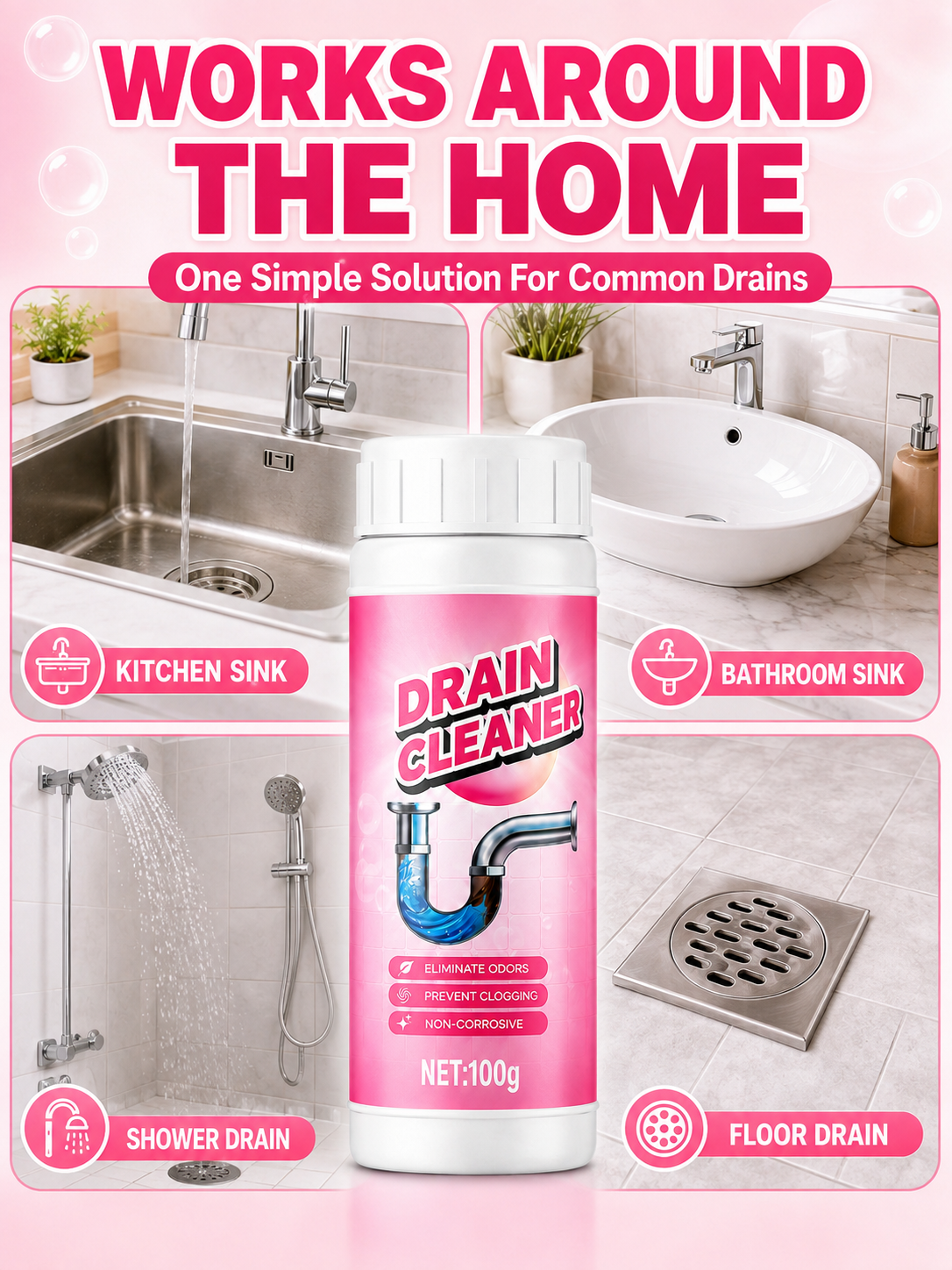 🚿💧 Powerful Drain Cleaner 🫧 Fast Acting Foaming Clog Remover & Deodorizer for Kitchen Sinks Pipes & Household Drains - image 3