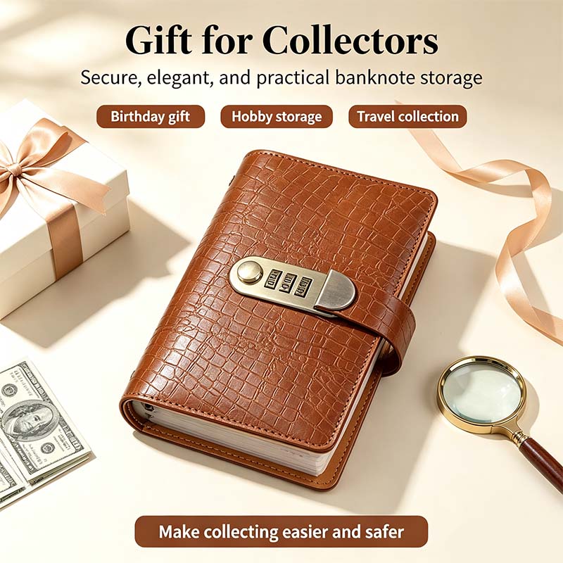 100-Transparent-Pocket Currency Collectors Album, Top-Grade PU Leather, Password Lock💵 - image 2