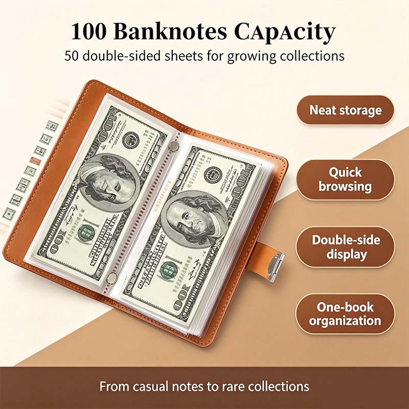 100-Transparent-Pocket Currency Collectors Album, Top-Grade PU Leather, Password Lock💵 - image 3